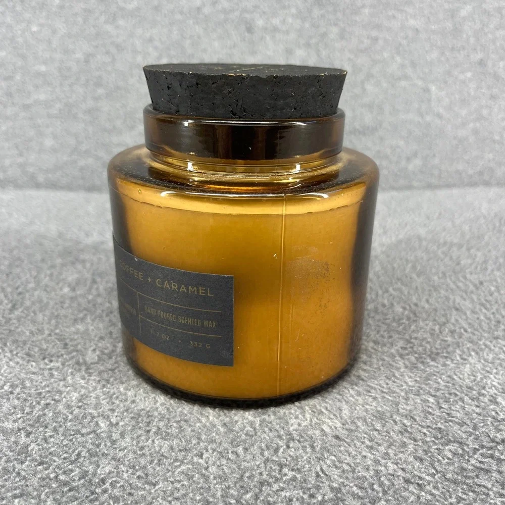 Makers of Wax Goods Espresso Coffee Caramel Candle 11.7oz Amber Jar Cork Lid NEW